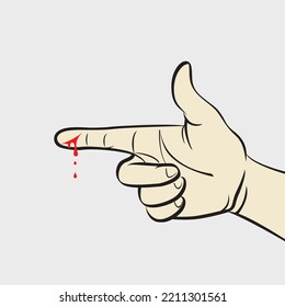 Vector illustration of bleeding from the cut finger of right hand