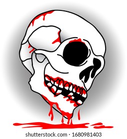 Vector Illustration Bleeding Skull Hand Drawn