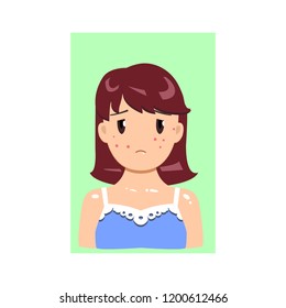 Vector illustration, blemished sad flat girl
