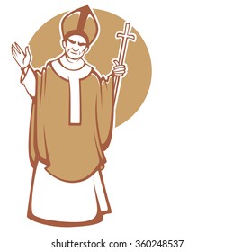 vector illustration of blessing Catholic Pope with place for you text