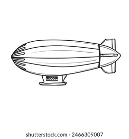 Vector illustration of Blimps vintage airship zeppelin hand drawn sketch line art, side view, isolated on white background, For kids coloring book or science illustration.