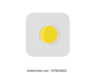 Vector illustration of blister packaging with one round yellow vitamin. Health concept