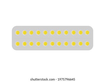 Vector illustration of blister packaging with round yellow vitamins. Health concept