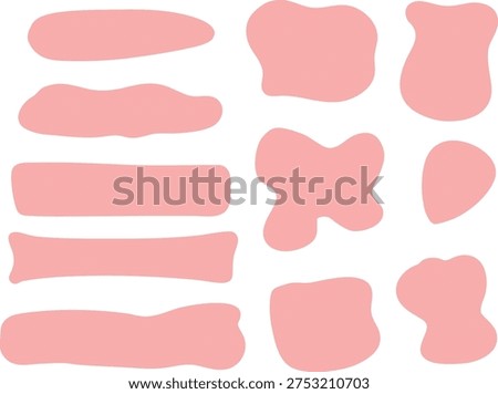 Vector illustration of blob shapes, hand drawn rectangles, hand drawn boxes, text boxes (light yellow color), wavy blob shape, baby pink color