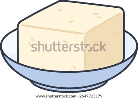 Vector illustration of a block of tofu served in a simple white bowl. Ideal for vegetarian or healthy food concepts.
