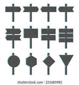 Vector illustration of blocky grunge arrow sign set.