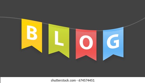 Vector illustration of Blog word on pennants on rope.