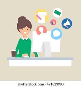 Vector illustration of a blogger, blogging concept