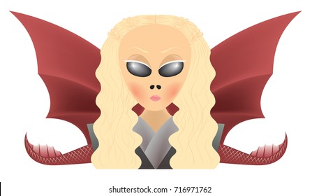 Vector illustration of blond woman humanoid with dragon wings and tails. Game character, cartoon, fantasy, comics, wizard