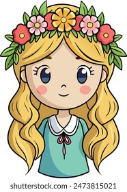 Vector illustration of a blonde girl adorned in a floral wreath