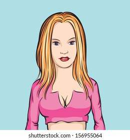 Vector illustration of blonde girl. Easy-edit layered vector EPS10 file scalable to any size without quality loss. High resolution raster JPG file is included.