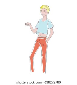 vector illustration
Blonde girl posing while talking