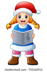 Vector illustration of Blonde girl singing christmas carols