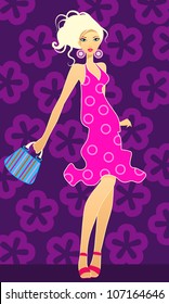 Vector illustration of a blonde with handbag