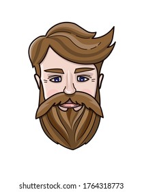 Vector illustration of blonde man's face. Hipster icon. Handsome bearded metrosexual man.