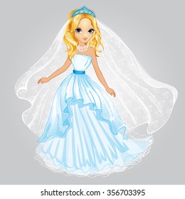 Vector illustration of blonde princess in wedding dress