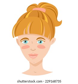 Vector illustration Blonde smiling young woman with hair tail