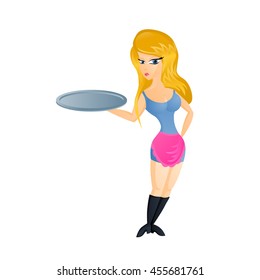 Vector illustration of blonde waitress 