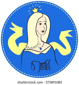 Vector illustration of blonde woman with crown on her head and yellow ribbon