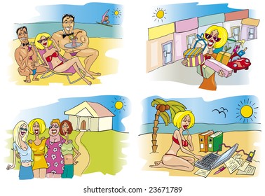 vector illustration of blonde woman on holiday vacation