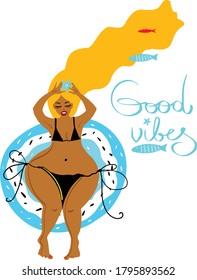 Vector illustration. Blonde woman is relaxing, chilling, resting, rejoicing, enjoying the life of her dreams 