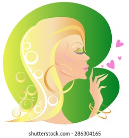 Vector illustration of  a blong beauty and hearts