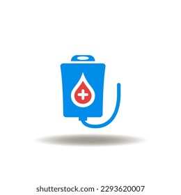 Vector illustration of blood bag. Icon of blood pack infuse, transfusion, donate. Symbol of blood donation. Sign of live giving.