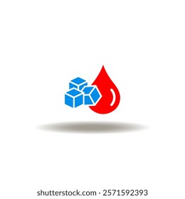 Vector illustration of blood drop and refined sugar cubes. Symbol of diabetes type 2 exam. Icon of test of glucose level in blood.