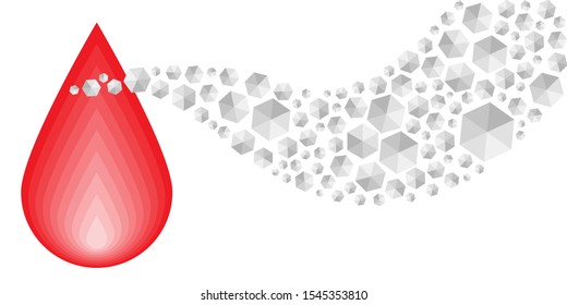 vector illustration of blood drop and sugar crystals flow for diabetes diseases control and health checking visuals