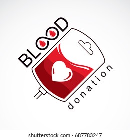 Ilustración vectorial de la cuentagotas preparada para donación de sangre. Metáfora de transfusión sanguínea, emblema de atención médica.