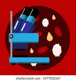 vector illustration of a blood test under a microscope