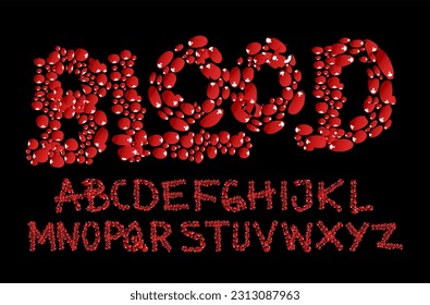 Ilustración vectorial de las letras del alfabeto del tipo de sangre, fondo negro