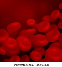 Vector illustration blood under the microscope. Erythrocytes.  Red cell background. Biology, medicine. EPS 10