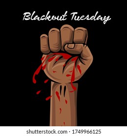 Vector Illustration Of Bloody Black Hand, Design Concept For Stand Against Racial Injustice. Protest Banner About Human Right Of Black People In USA. Black Lives Matter. Blackout Tuesday 