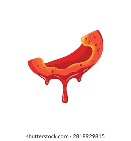 Vector Illustration of a Bloody Slice of Meat or Fruit Dripping with Red Liquid on White Background