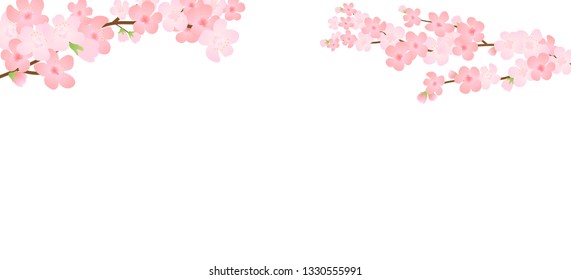 Vector illustration of bloom branch with pink flowers, buds, petals flying. Realistic design isolated transparent background. Blooming tree twigs set, blossom collection. Flower tree branches.