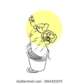 Vector illustration of blooming cactus.  Line art
