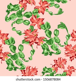 Vector illustration of blooming cactus. Pattern of home flowers