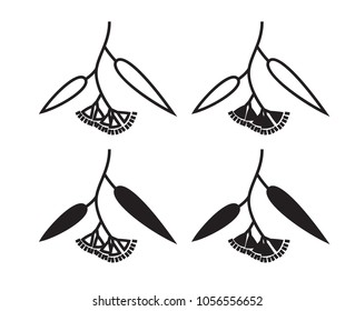 Vector illustration of blooming eucalyptus branch isolated on white background. Icon set.
