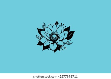 vector illustration of blooming flower icon on a navy blue background