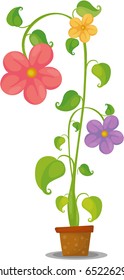 Vector illustration of blooming flowers in pot.