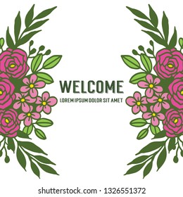 Vector illustration blossom floral frame for welcome lettering hand drawn