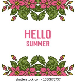 Vector illustration blossom flower frame with write hello summer hand drawn