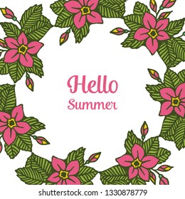 Vector illustration blossom flower frame with write hello summer hand drawn