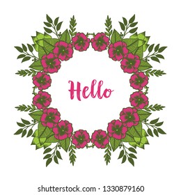 Vector illustration blossom flower frame with write hello hand drawn