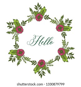 Vector illustration blossom flower frame with write hello hand drawn