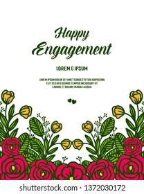 Vector illustration blossom flower frame with card happy engagement hand drawn
