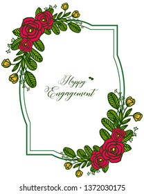 Vector illustration blossom flower frame with card happy engagement hand drawn