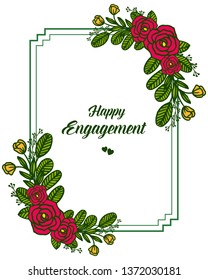 Vector illustration blossom flower frame with card happy engagement hand drawn