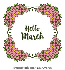 Vector illustration blossom flower frame with banner hello march